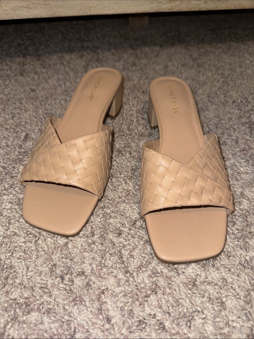 Marc Fisher Beige Woven Block Heel Mules